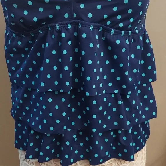 SOUTH POINT Blue Polka Dot Tiered Halter Swim Top New 14 - Picture 3 of 11